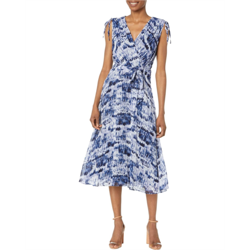 Womens DKNY Ruched Sleeve V-Neck Midi Dress