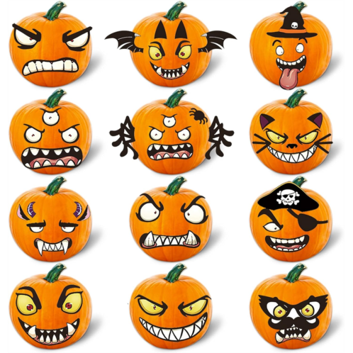 XJF Halloween Pumpkin Decorating Kits,12 Sheets,66 Pcs,Makes 24 Pumpkins(12 Designs)- Halloween Party Supplies Trick or Treat Party Favors