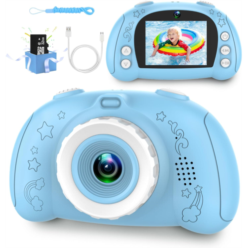 Ultralent Kids Camera, Camera for Kids 3-12, Kids Digital Camera for Boys and Girls, with 32G SD Card, Toddler Camera with 2.4-Inch Screen for Kids at Birthday, Christmas (Pure Blue)