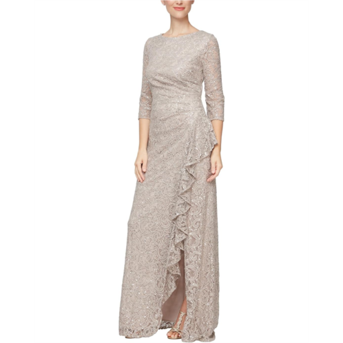 Alex Evenings Long Sequins Lace A-line Dress