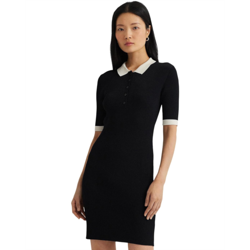 POLO RALPH LAUREN Two-Tone Rib-Knit Polo Sweater Dress