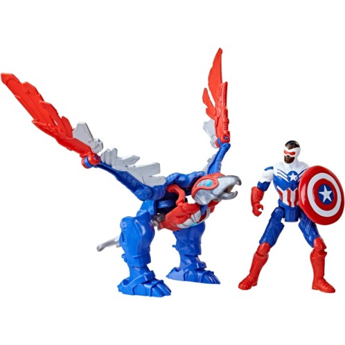 Marvel Mech Strike Mechasaurs, 4-Inch Captain America with Redwing Mechasaur Action Figures, Super Hero Toys for Kids Ages 4 and Up