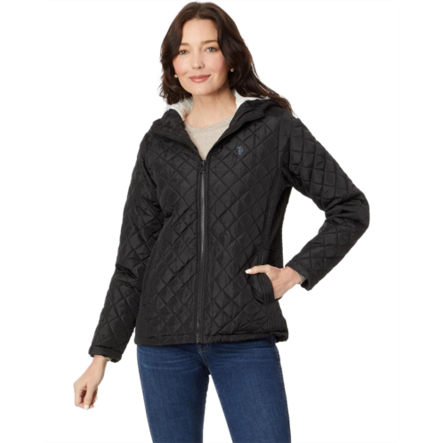 U.S. POLO ASSN. Cozy Faux Fur Lined Diamond Quilted Hooded Puffer with Side Panel