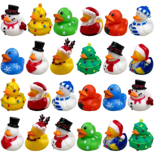 QINGQIU 24 Pack Christmas Rubber Ducks Jeep Bath Toys for Kids Boys Girls Toddlers Christmas Party Favors Stocking Stuffers Gifts