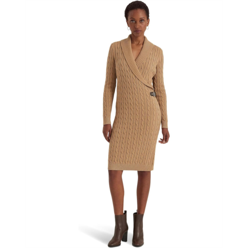 POLO RALPH LAUREN Womens Lauren Ralph Lauren Cable-Knit Buckle-Trim Sweater Dress