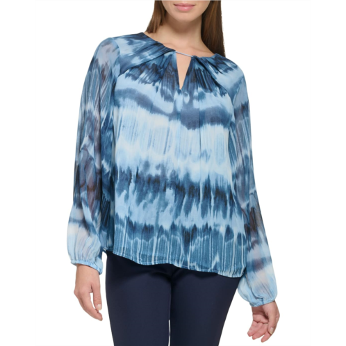 Womens Calvin Klein Printed Shirred Front Long Sleeve