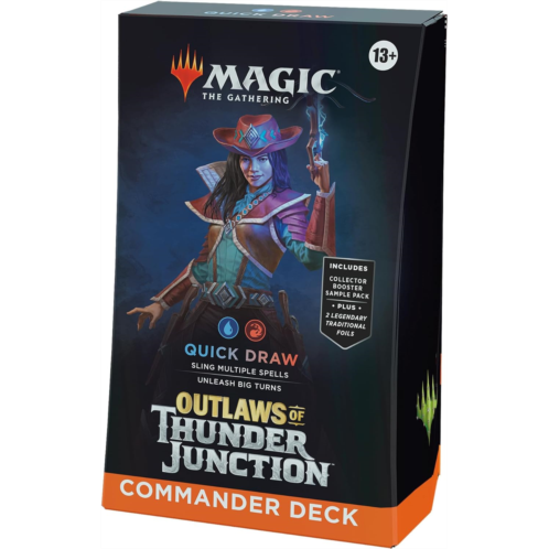 Magic The Gathering Magic: The Gathering Outlaws of Thunder Junction Commander Deck - Quick Draw (100-Card Deck, 2-Card Collector Booster Sample Pack + Accessories)