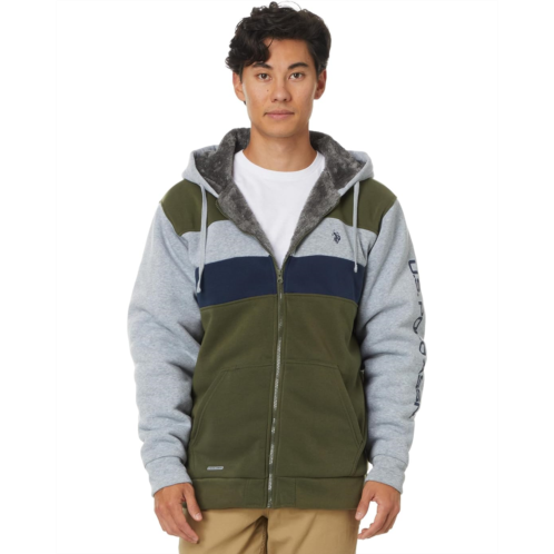 U.S. POLO ASSN. USPA Tri Color-Block 2 Stripe Sherpa Hoodie