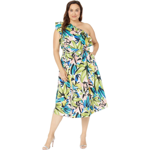 Donna Morgan Plus Size One Shoulder Midi with Ruffle