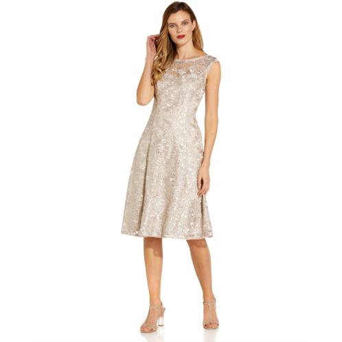 Womens Adrianna Papell Sequin & Embroidered Midi Cocktail Dress
