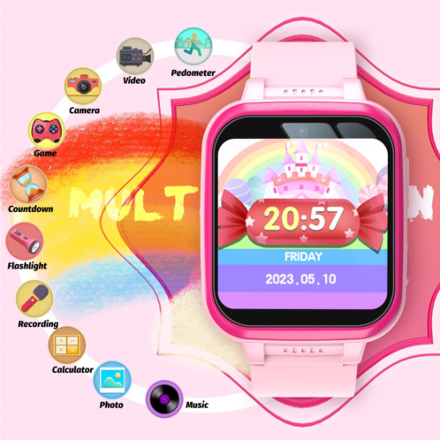 meoonley Kids Smart Watch with Puzzle Games HD Touch Screen Camera Video Music Player Pedometer Alarm Clock Flashlight Fashion Kids Smartwatch Gift for 6-13 Year Old Boys Girls Toy