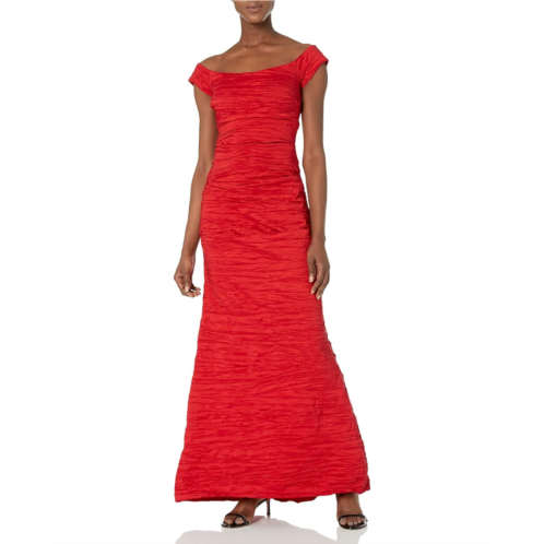 Alex Evenings Long Stretch Taffeta Dress with Fishtail Skirt and Off the Shuolder