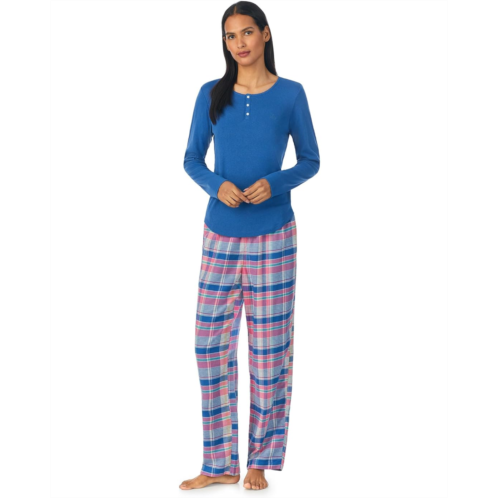 POLO RALPH LAUREN Womens Lauren Ralph Lauren Long Sleeve Knit Henley Top Woven Pants PJ Set