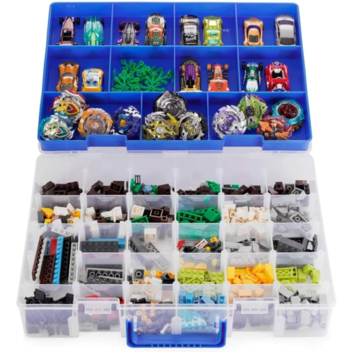 Bins & Things 30 Compartment Plastic Storage Box Organizer for Lego, Hot Wheels, LOL Surprise - Blue Rectangular