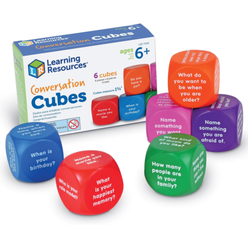 Learning Resources Conversation Cubes - 6 Pieces, Ages 6+ Foam Cubes for Social Emotional Learning, School Counselor Supplies, Speech Therapy Toys, Ice Breaker Cubes