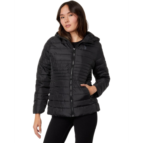 U.S. POLO ASSN. Mixed Quilting Hooded Puffer with Cozy Faux Fur Lining