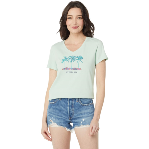 Life is Good Cool Palm Flowers Short Sleeve Crusher Vee
