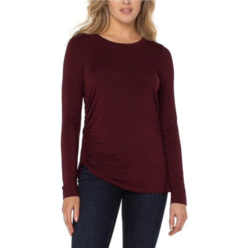 Womens Liverpool Los Angeles Long Sleeve Crew Neck Modal Knit Top w/ Shirring
