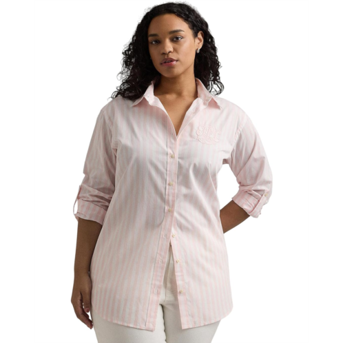 POLO Ralph Lauren Womens LAUREN Ralph Lauren Plus-Size Oversize Striped Cotton Broadcloth Shirt
