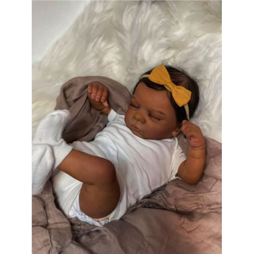 Zero Pam Lifelike Reborn Dolls Black Girl 19 Inch Real Looking Reborn Baby Dolls with Soft Body African American Realistic Newborn Girl Doll with Dark Brown Skin Reborn Toddler for