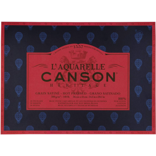 Canson Heritage Watercolour Pad, Sticks, 4 Sides, 20 Sheets, Satin Grain Satin Finish 36 x 51 cm