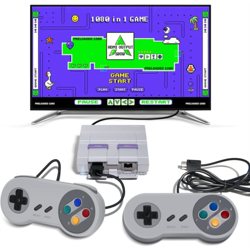 Shmilys Retro Game Console - Classic Mini Retro Game System Built-in 1080 Games and 2 Controllers, 8-Bit Video Game System with Classic Games, Plug and Play Old-School Gaming System for Ad