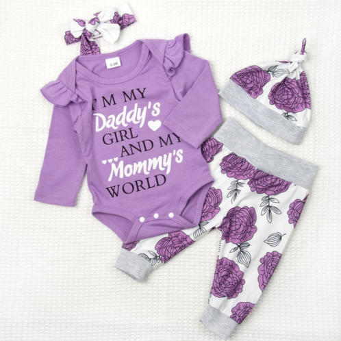 Medylove Newborn Baby Doll Clothes 22 Inch Purple Letter 4pcs Outfits Accessories for 22-24 Reborn Doll Toddler Girl Clothes