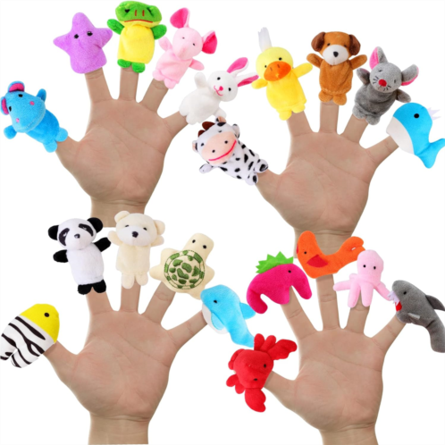 HOPMORED 20Pcs Finger Puppets,Soft Plush Animals Finger Puppet,Story Time Finger Puppets,Different Mini Plush Finger Toy for Boys & Girls Playtime Schools