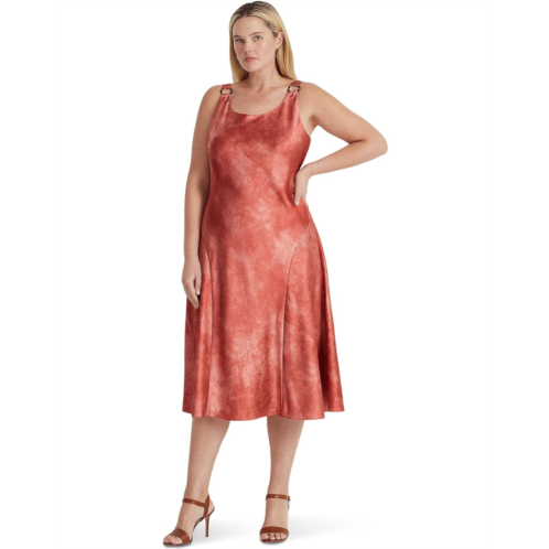 POLO Ralph Lauren Womens LAUREN Ralph Lauren Plus Size Tie-Dye Print Ring-Trim Satin Dress