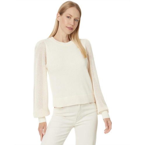 Womens Lilla P Pointelle Sleeve Crewneck Sweater