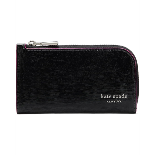 Kate Spade New York Devin Glitter Edge Shiny Saffiano Small Slim Bifold Wallet