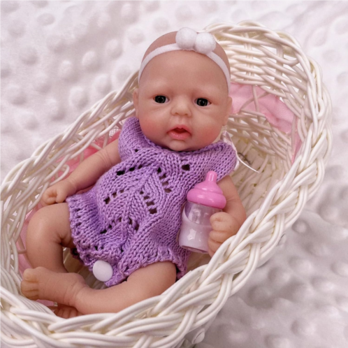 Mire & Mire Reborn Baby Dolls 7 Girl Micro Preemie Full Body Silicone Baby Doll Lifelike Mini Reborn Doll Surprice Children Anti-Stress （Purple）