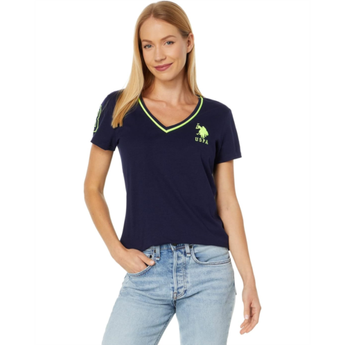 U.S. POLO ASSN. Womens US POLO ASSN V-Neck Neon Trim Tee