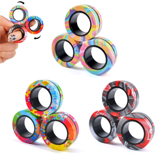 Cevioce 9Pcs Magnetic Rings Fidget Toy Set, Idea ADHD Anxiety Decompression Magnetic Fidget Toys Adult Fidget Spinner Rings for Relief, Finger Fidget Toys - Gifts for 8 9 10 11 12 13+ Year