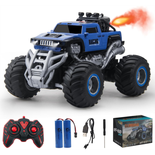 MYDOVA Monster Truck, 1:16 Scale All Terrain Off Road Large Remote Control Car with 2 Rechargeable Batteries for 80 Mins Play, Spray Remote Monster Trucks for Boys 4-7 8-12 and Gir
