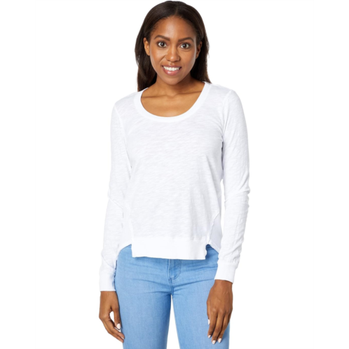 Bobi Los Angeles Rib Mix Step Hem Long Sleeve Tee in Slubbed Jersey