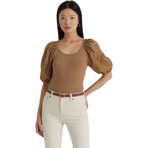 POLO RALPH LAUREN Womens Lauren Ralph Lauren Stretch Cotton Puff-Sleeve Tee