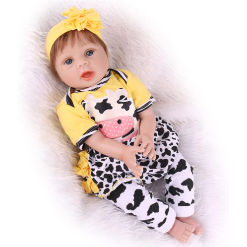 LBYLYH Reborn Baby Boy Dolls 22/55Cm Reborn Toddler Doll Soft Vinyl Silicone Real Life Like Looking Newborn Dolls Magnet Pacifier Birthday Gifts Toys, Yellow Cow Clothes