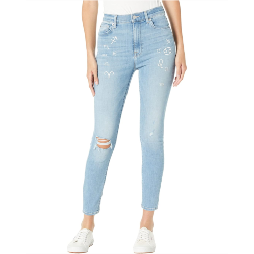 7 For All Mankind High-Waist Ankle Skinny with Embroidery in Darby Blue