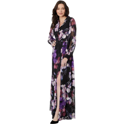 Womens Adrianna Papell Printed Floral Long Sleeve Shirt Dress Gown