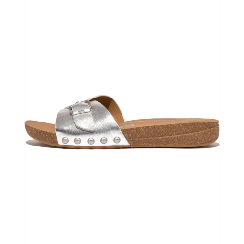 Womens FitFlop Iqushion Adjustable Buckle Metallic-Leather Slides