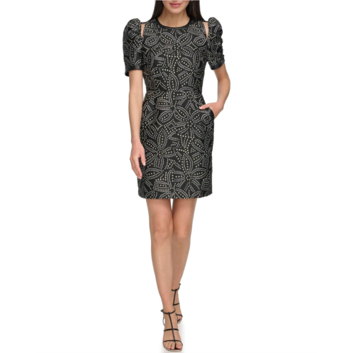 Womens DKNY Short Sleeve Faux Stud Shoulder Cut Dress