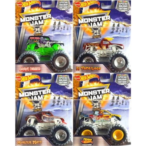 Hot Wheels Monster Jam Holiday Special Edition Set of 4 Diecast Vehicles