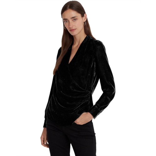 POLO RALPH LAUREN Womens Lauren Ralph Lauren Pleated Velvet Surplice Blouse