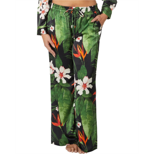 POLO RALPH LAUREN Womens Lauren Ralph Lauren Plus-Size Floral Satin Charmeuse Wide-Leg Pants