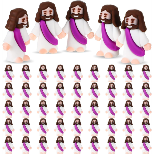 Sumind 50 Pcs Jesus Toys Original Design Mini Rubber Little Jesus Figurine to Hide and Seek Religious Party Favors Sunday School Craft Baptism Gifts for Easter Egg Stuffers(Purple)