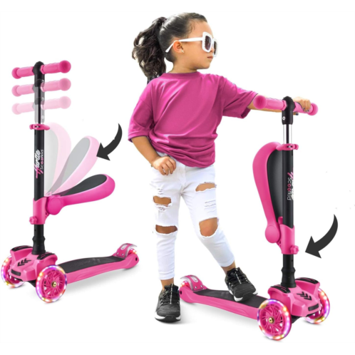 Hurtle 3-Wheeled Scooter for Kids - Wheel LED Lights, Adjustable Lean-to-Steer Handlebar, and Foldable Seat - Sit or Stand Ride with Brake for Boys and Girls Ages 1-14 Years Old -