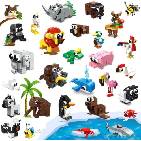 HOGOKIDS 30 Packs Party Favors for Kids - 867PCS Animals Building Blocks Sets for Classroom Prizes Goodie Bag Fillers Stocking Stuffers Birthday Valentines Easter Gifts for Kids Bo