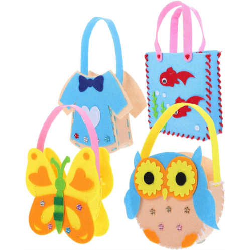 Kisangel Felt DIY Handbag Brain Toy 4pcs Childrens Handbag Party Supplies Manual Non-Woven Fabric Kids Sewing Kit Easter Felt Crafts