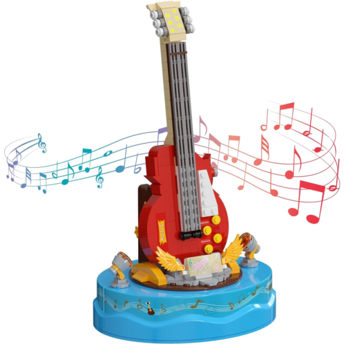 VONADO Guitar Model Building Set, Guitar Instrument with Music Box Construction Building Creative Toys, Compatible for Lego, Great Gift for Music Lovers or Kids Aged 6+, New 2023(308 Pcs)